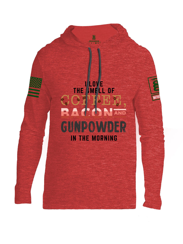 Battleraddle I Love The Smell Of Coffee, Bacon And Gunpowder In The Morning Dark Green Sleeves Men Cotton Thin Cotton Lightweight Hoodie