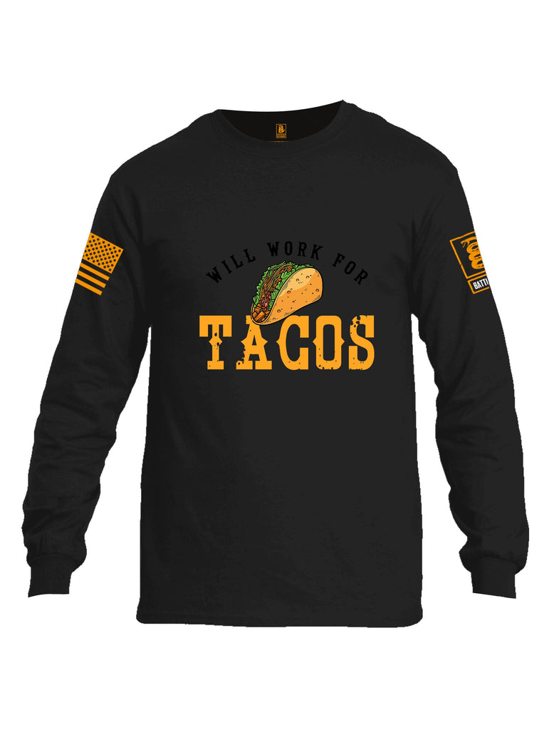 Battleraddle Will Work For Tacos Orange Sleeves Men Cotton Crew Neck Long Sleeve T Shirt
