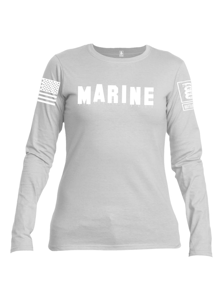 Battleraddle Marine Hollywood White Sleeves Women Cotton Crew Neck Long Sleeve T Shirt