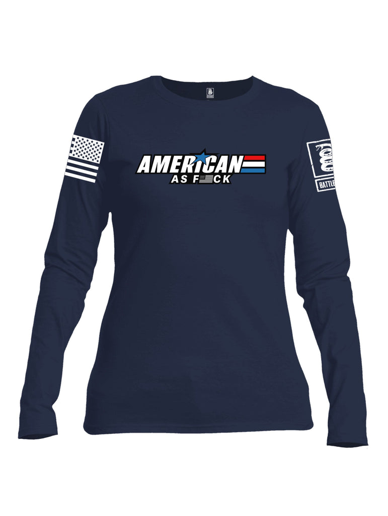 Battleraddle American As F White Sleeves Women Cotton Crew Neck Long Sleeve T Shirt