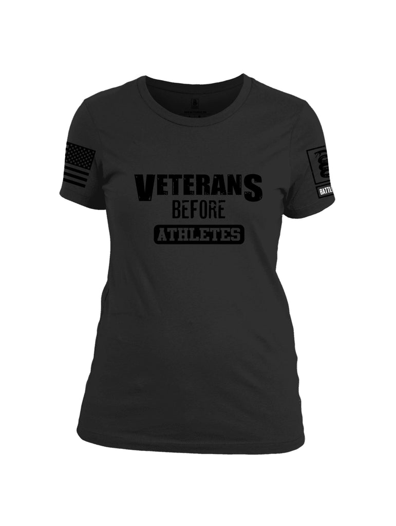 Battleraddle Veterans Before Athletes Black Sleeves Women Cotton Crew Neck T-Shirt