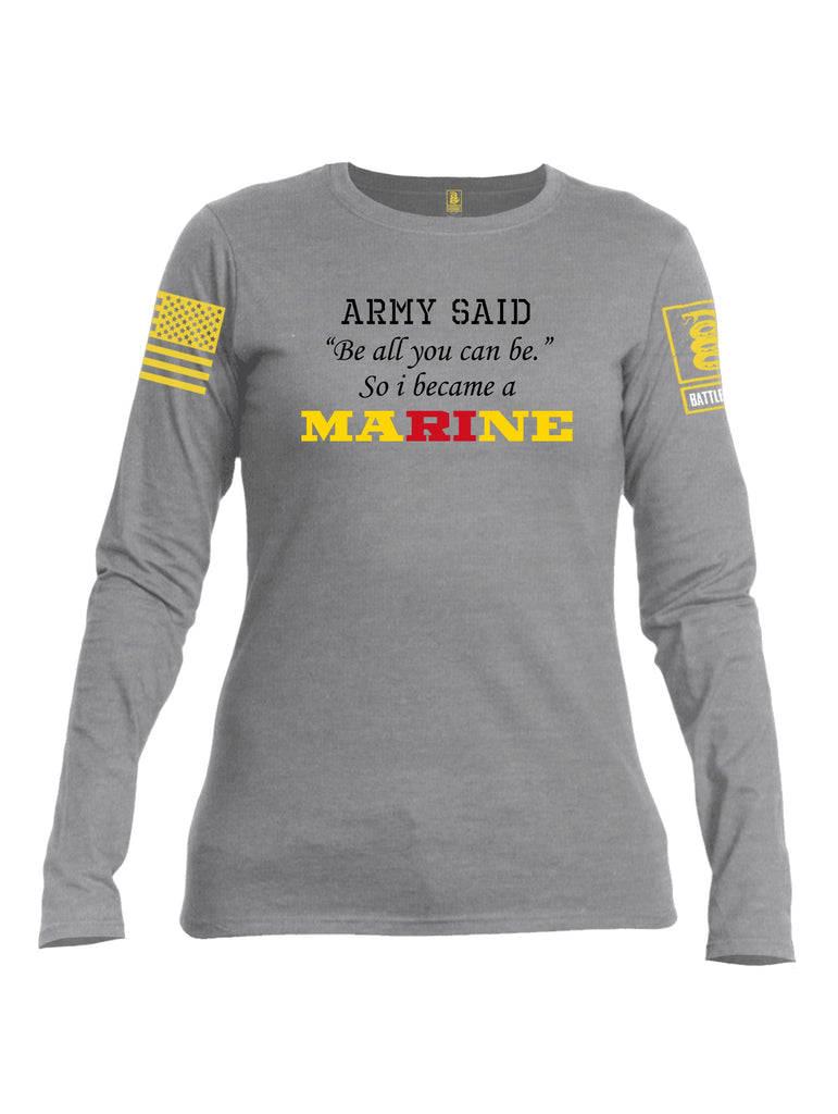 Battleraddle Army Said   Yellow Sleeves Women Cotton Crew Neck Long Sleeve T Shirt