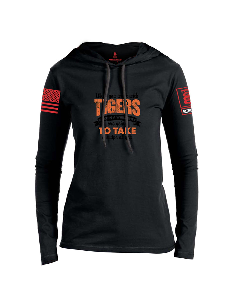 Battleraddle When You Work With Tigers Red Sleeves Women Cotton Thin Cotton Lightweight Hoodie