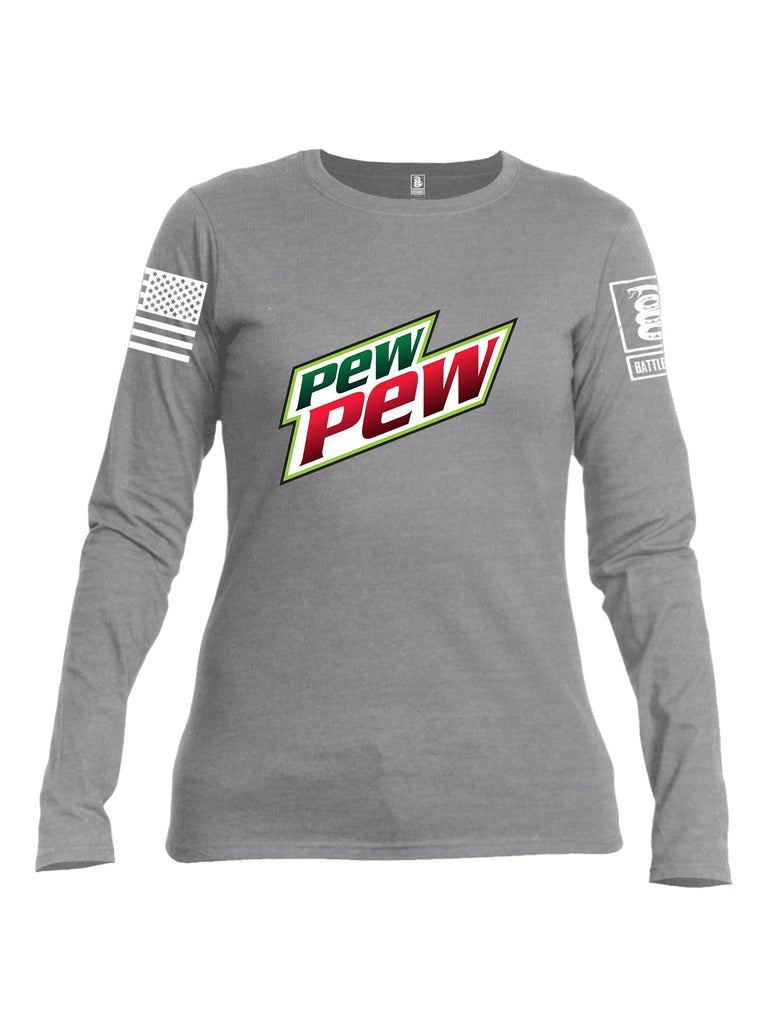 Battleraddle Pew Pew White Sleeves Women Cotton Crew Neck Long Sleeve T Shirt