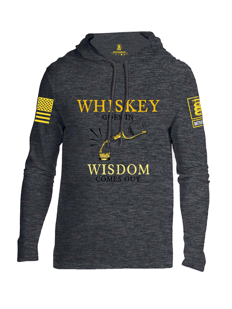 Battleraddle Whiskey Goes In Wisdom Comes Out Yellow Sleeves Men Cotton Thin Cotton Lightweight Hoodie