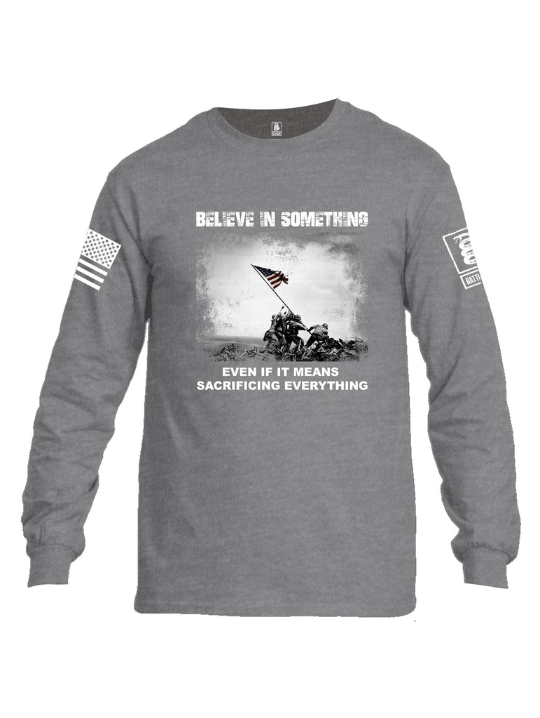 Battleraddle Believe In Something  White Sleeves Men Cotton Crew Neck Long Sleeve T Shirt