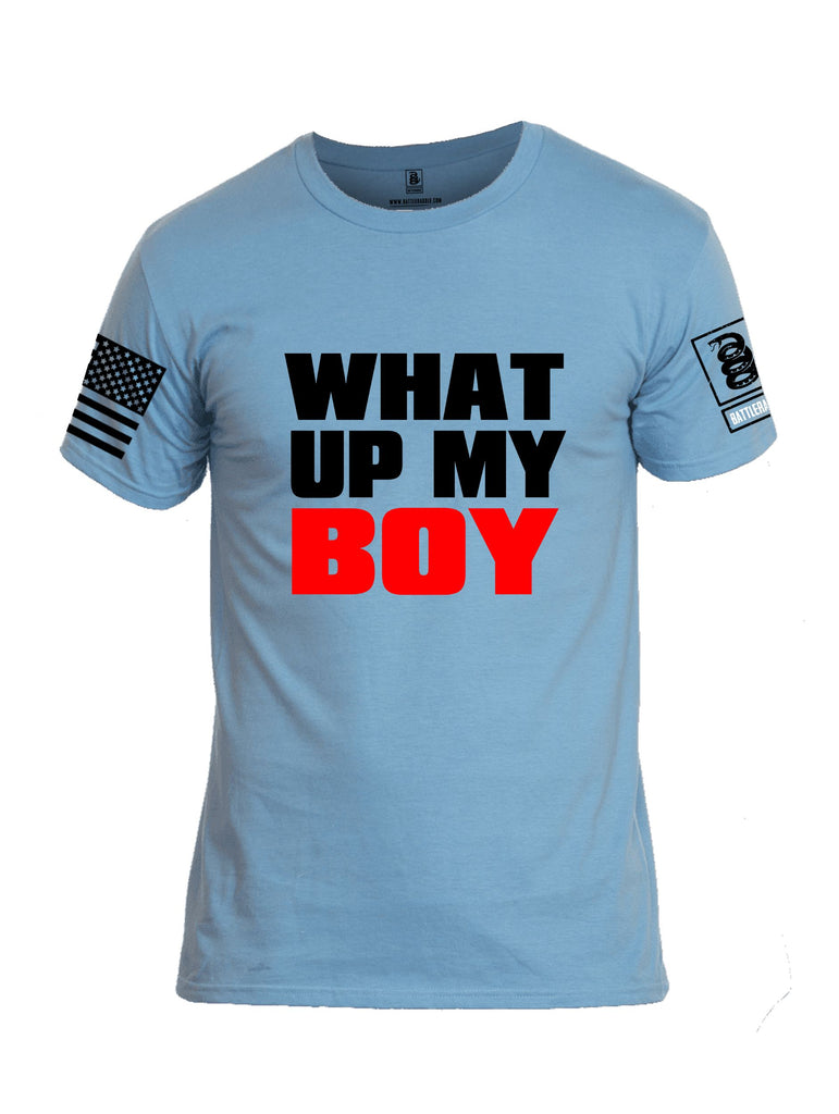 Battleraddle What Up My Boy  Black Sleeves Men Cotton Crew Neck T-Shirt