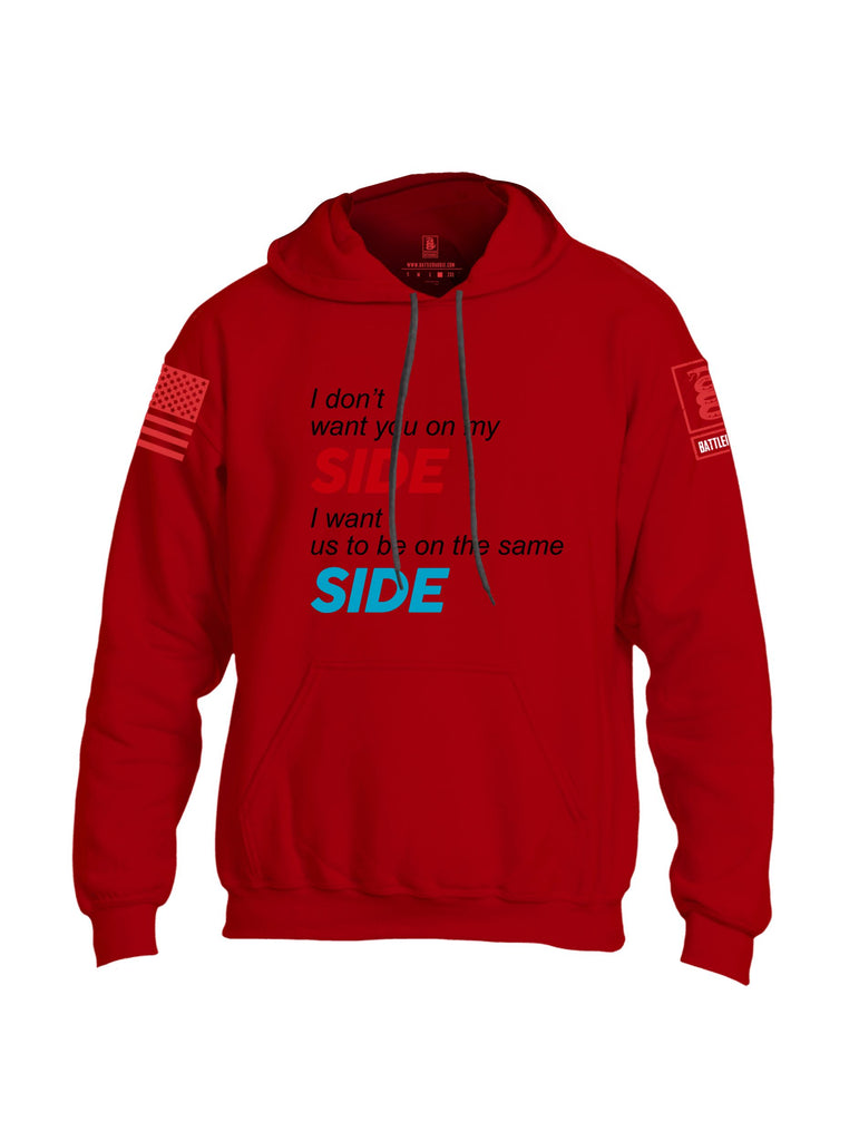 Battleraddle I Don'T Want You On My Side Red Sleeves Uni Cotton Blended Hoodie With Pockets