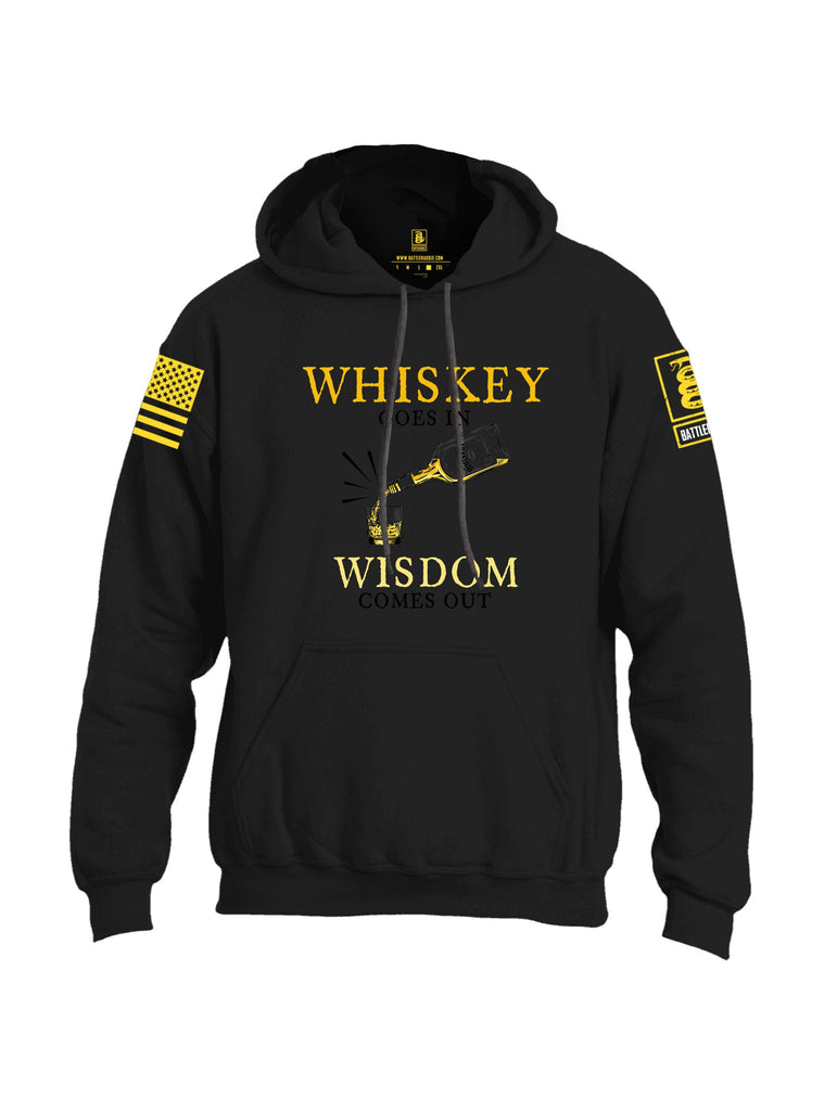 Battleraddle Whiskey Goes In Wisdom Comes Out Yellow Sleeves Uni Cotton Blended Hoodie With Pockets