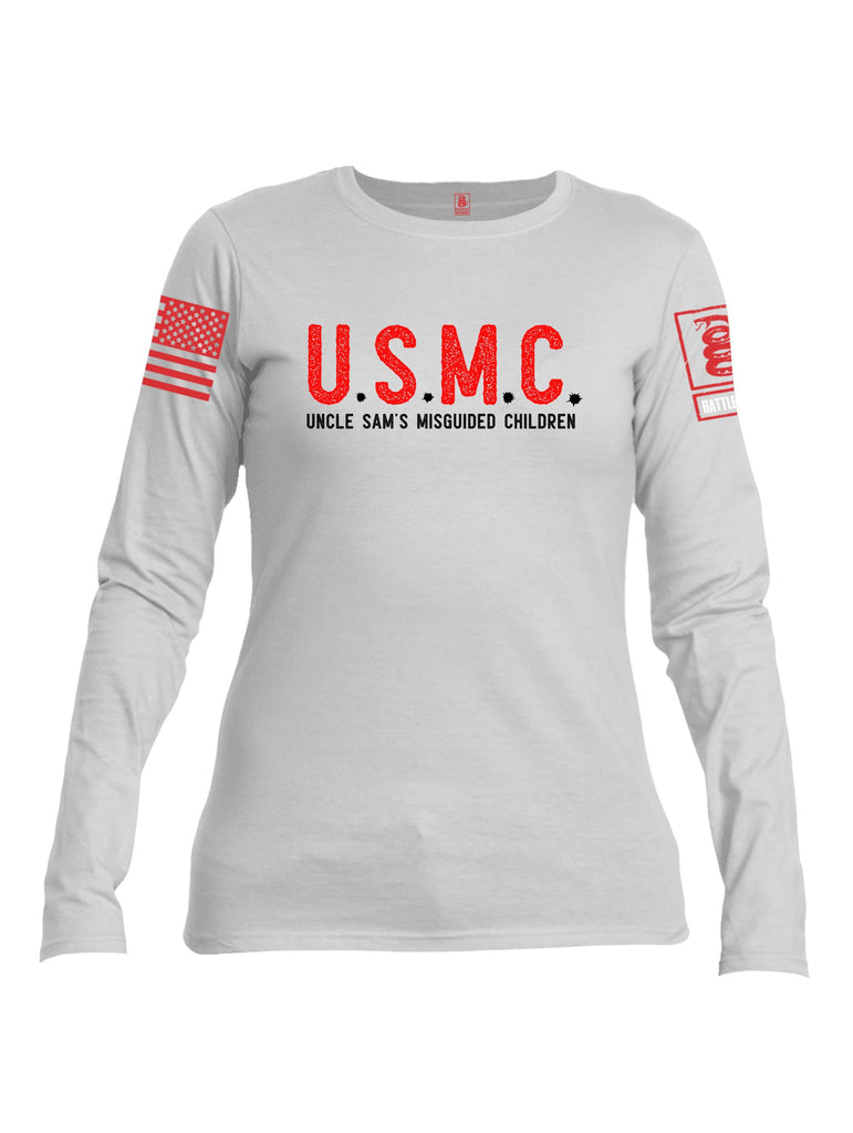 Battleraddle U.S.M.C Uncle Sams Misguided Children Red Sleeves Women Cotton Crew Neck Long Sleeve T Shirt