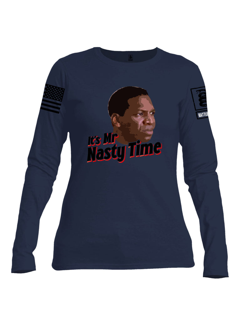 Battleraddle Its Mr Nasty Time Black Sleeves Women Cotton Crew Neck Long Sleeve T Shirt
