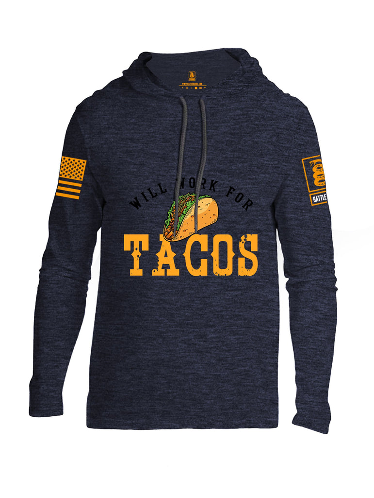 Battleraddle Will Work For Tacos Orange Sleeves Men Cotton Thin Cotton Lightweight Hoodie