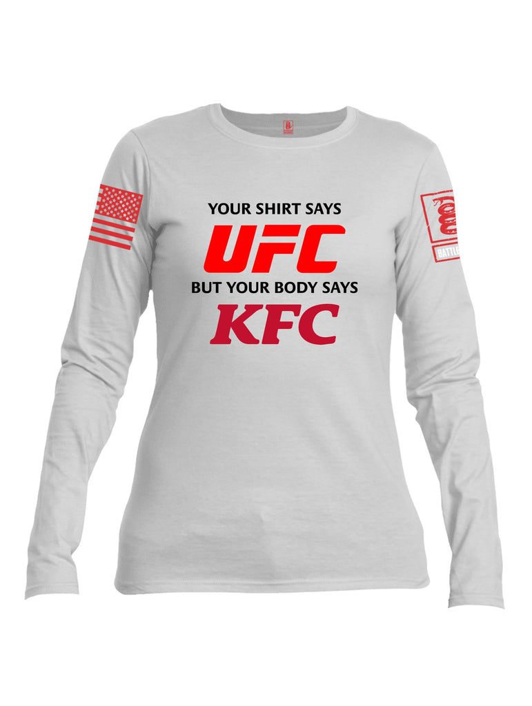 Battleraddle Your Shirt Says Ufc Red Sleeves Women Cotton Crew Neck Long Sleeve T Shirt