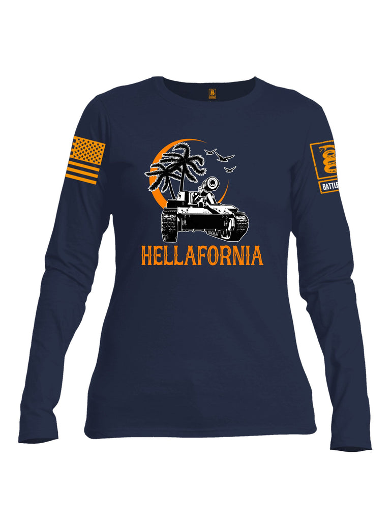 Battleraddle Hellafornia Orange Sleeves Women Cotton Crew Neck Long Sleeve T Shirt