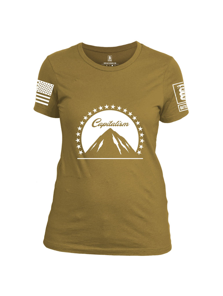 Battleraddle Capitalism White Sleeves Women Cotton Crew Neck T-Shirt