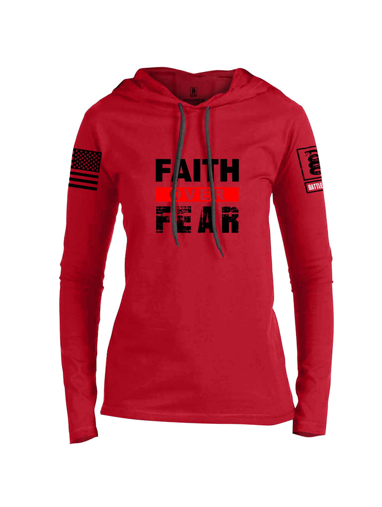 Battleraddle Faith Over Fear Black Sleeves Women Cotton Thin Cotton Lightweight Hoodie