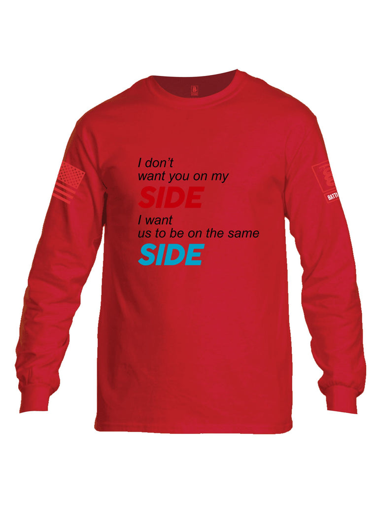 Battleraddle I Don'T Want You On My Side Red Sleeves Men Cotton Crew Neck Long Sleeve T Shirt