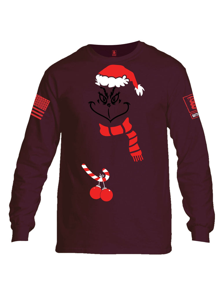 Battleraddle Grinch Christmas Balls Red Sleeves Men Cotton Crew Neck Long Sleeve T Shirt