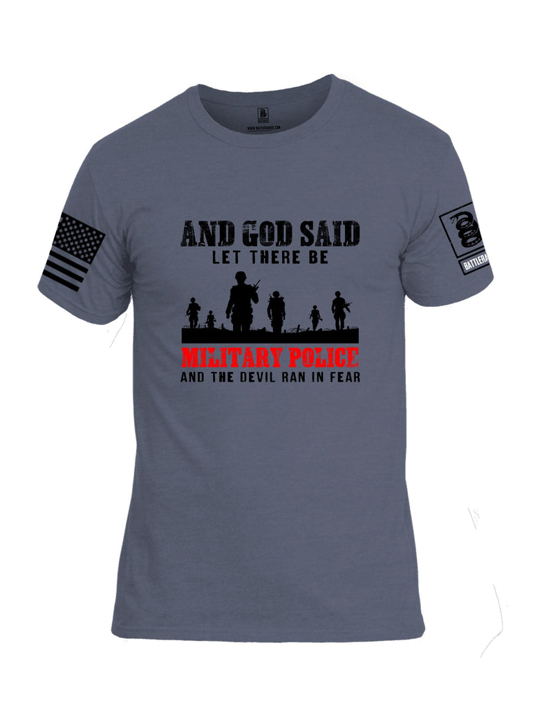 Battleraddle And God Said Let There Be Military Police  Black Sleeves Men Cotton Crew Neck T-Shirt