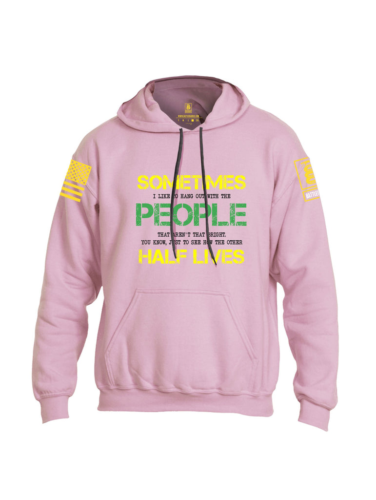 Battleraddle Sometimes I Like To Hang Out With The People Yellow Sleeves Uni Cotton Blended Hoodie With Pockets