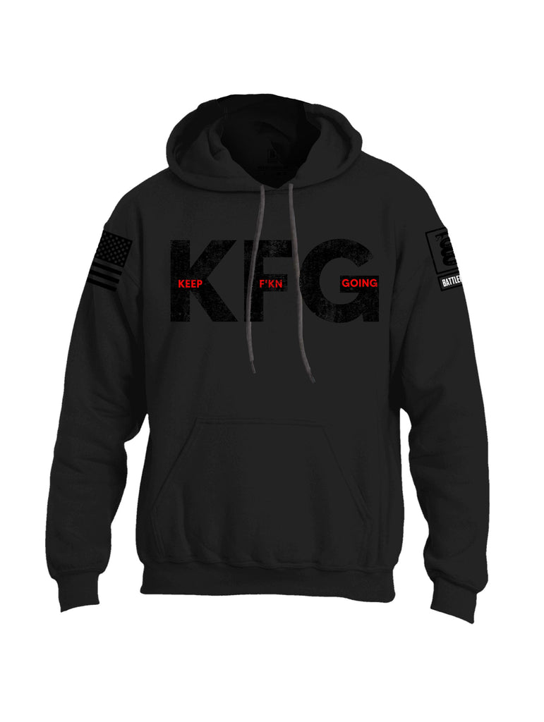 Battleraddle Keep F'Kn Going Black Sleeves Uni Cotton Blended Hoodie With Pockets