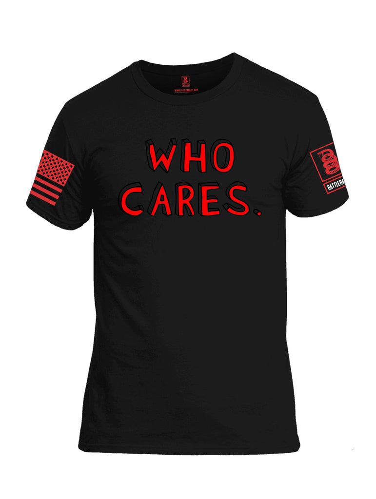 Battleraddle Who Cares Red Sleeves Men Cotton Crew Neck T-Shirt