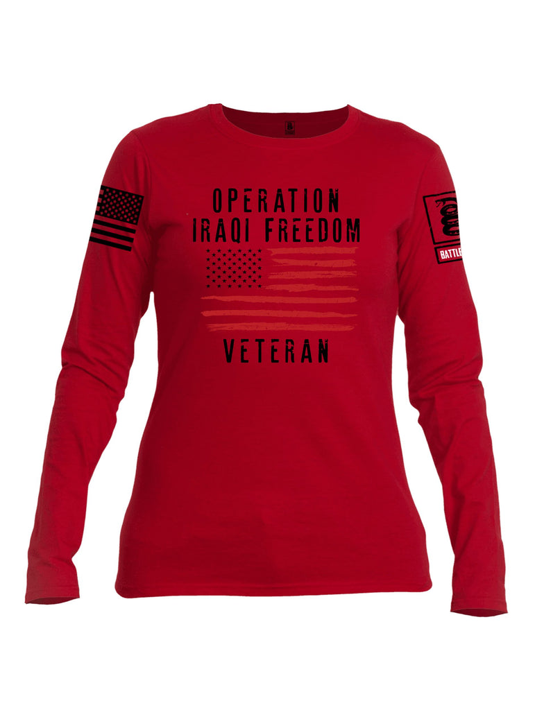Battleraddle Operation Iraqi Freedom Veteran Black Sleeves Women Cotton Crew Neck Long Sleeve T Shirt