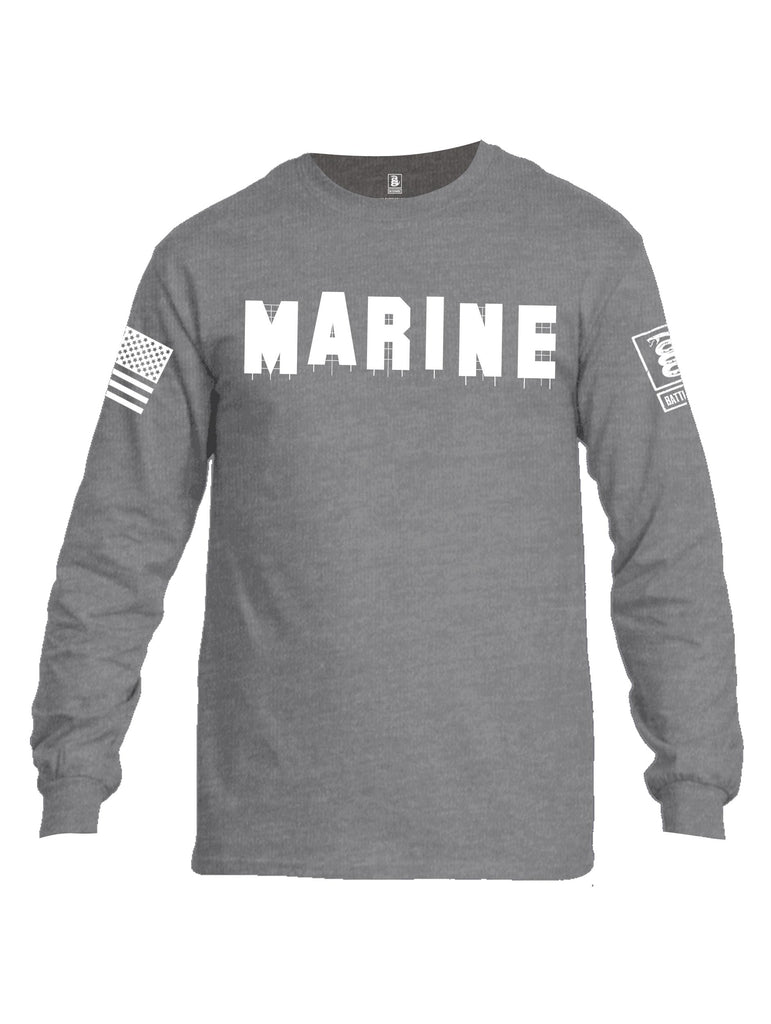 Battleraddle Marine Hollywood White Sleeves Men Cotton Crew Neck Long Sleeve T Shirt