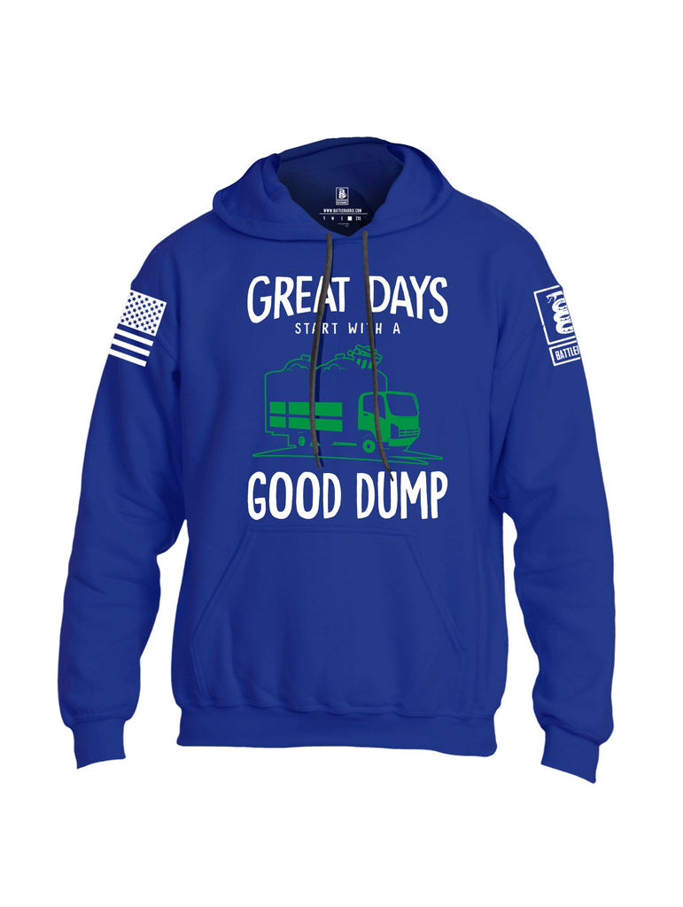 Battleraddle Great Days Start With A Good Dump White Sleeves Uni Cotton Blended Hoodie With Pockets