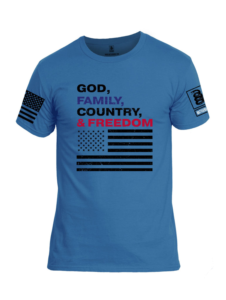 Battleraddle God, Family, Country, & Freedom Black Sleeves Men Cotton Crew Neck T-Shirt