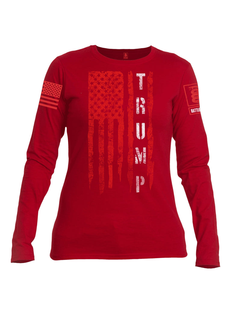 Battleraddle Trump Flag Red Sleeves Women Cotton Crew Neck Long Sleeve T Shirt