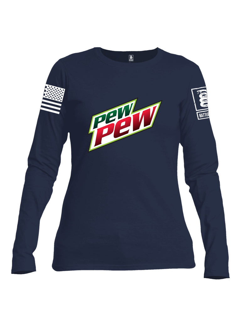 Battleraddle Pew Pew White Sleeves Women Cotton Crew Neck Long Sleeve T Shirt