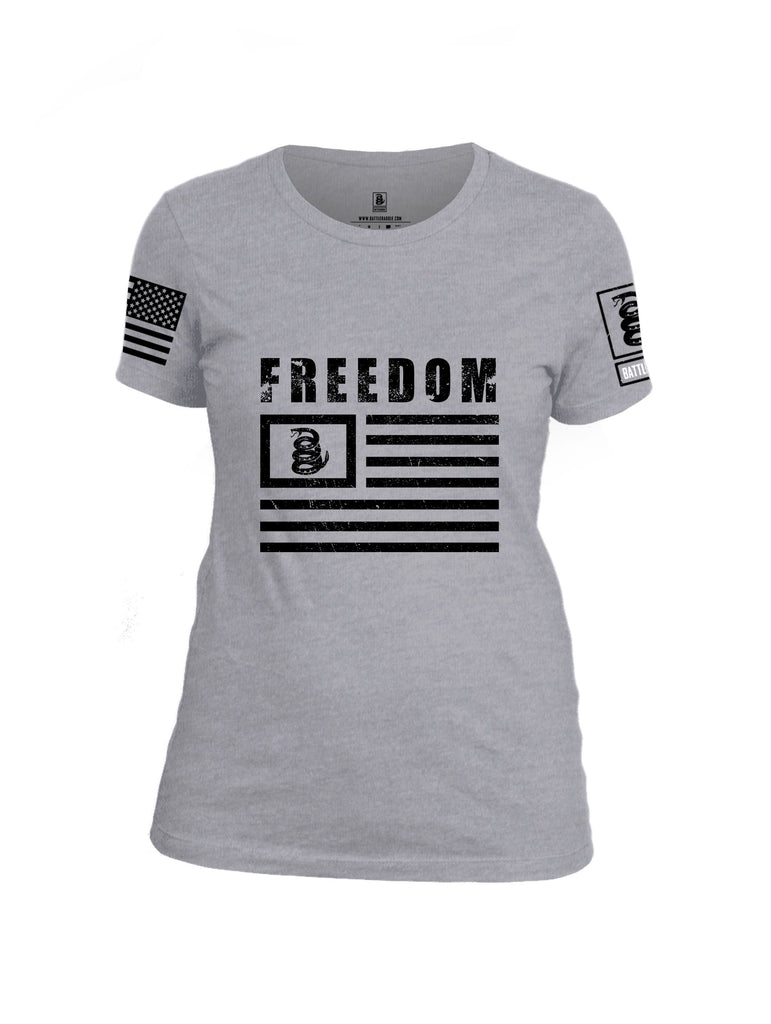 Battleraddle Freedom Flag Black Sleeves Women Cotton Crew Neck T-Shirt