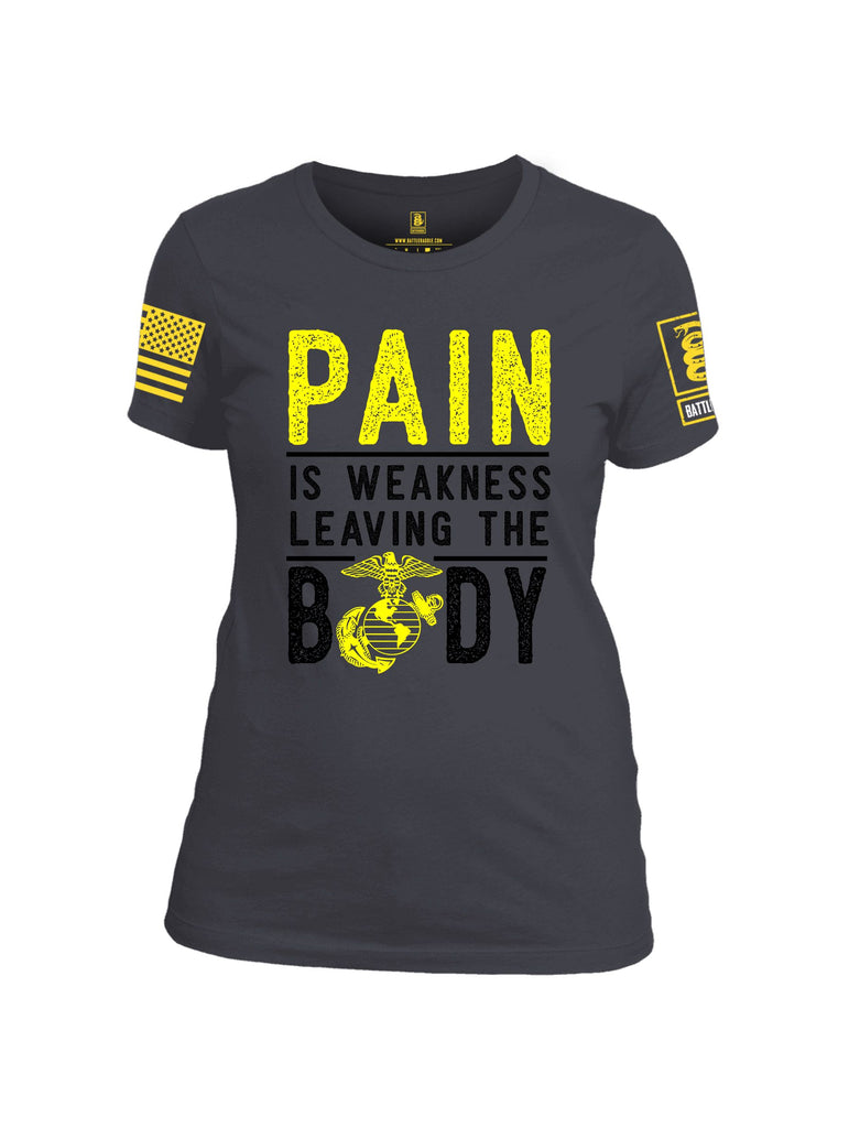 Battleraddle Pain Is Weakness  Yellow Sleeves Women Cotton Crew Neck T-Shirt