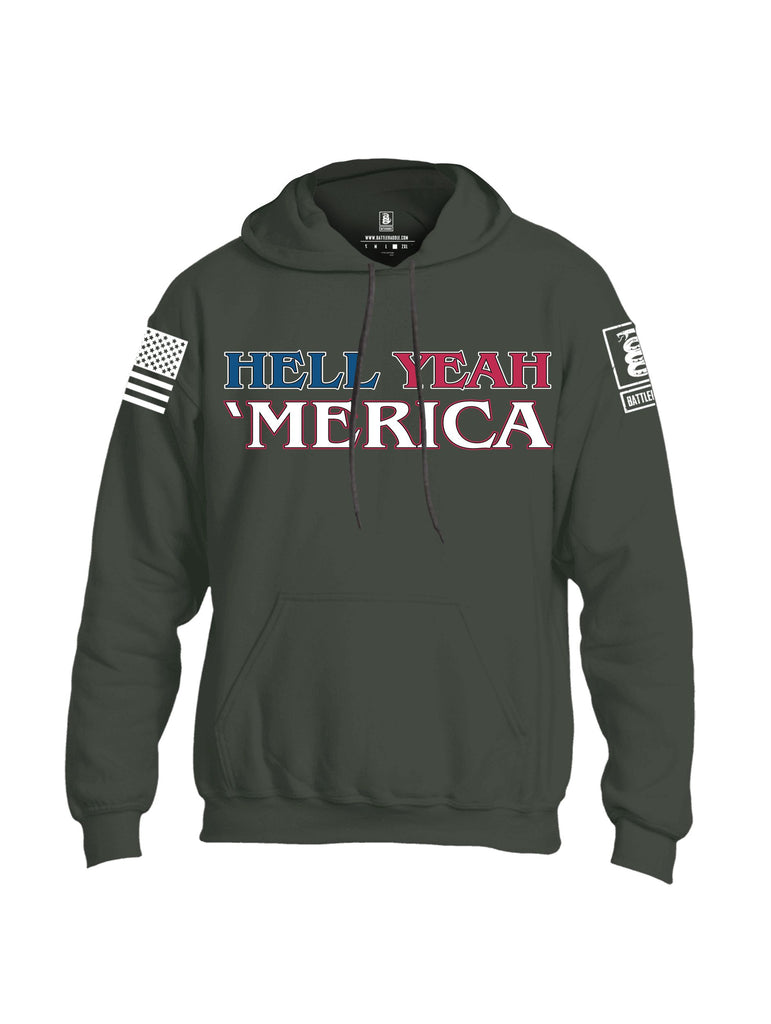 Battleraddle Hell Yeah 'Merica White Sleeves Uni Cotton Blended Hoodie With Pockets