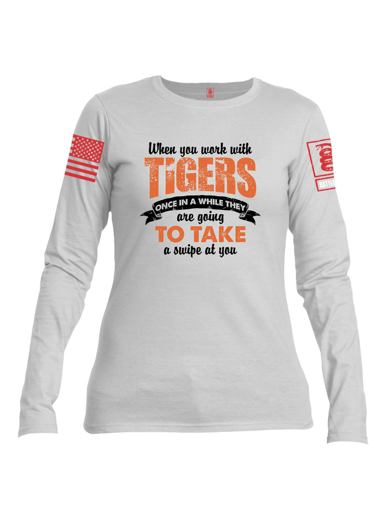 Battleraddle When You Work With Tigers Red Sleeves Women Cotton Crew Neck Long Sleeve T Shirt