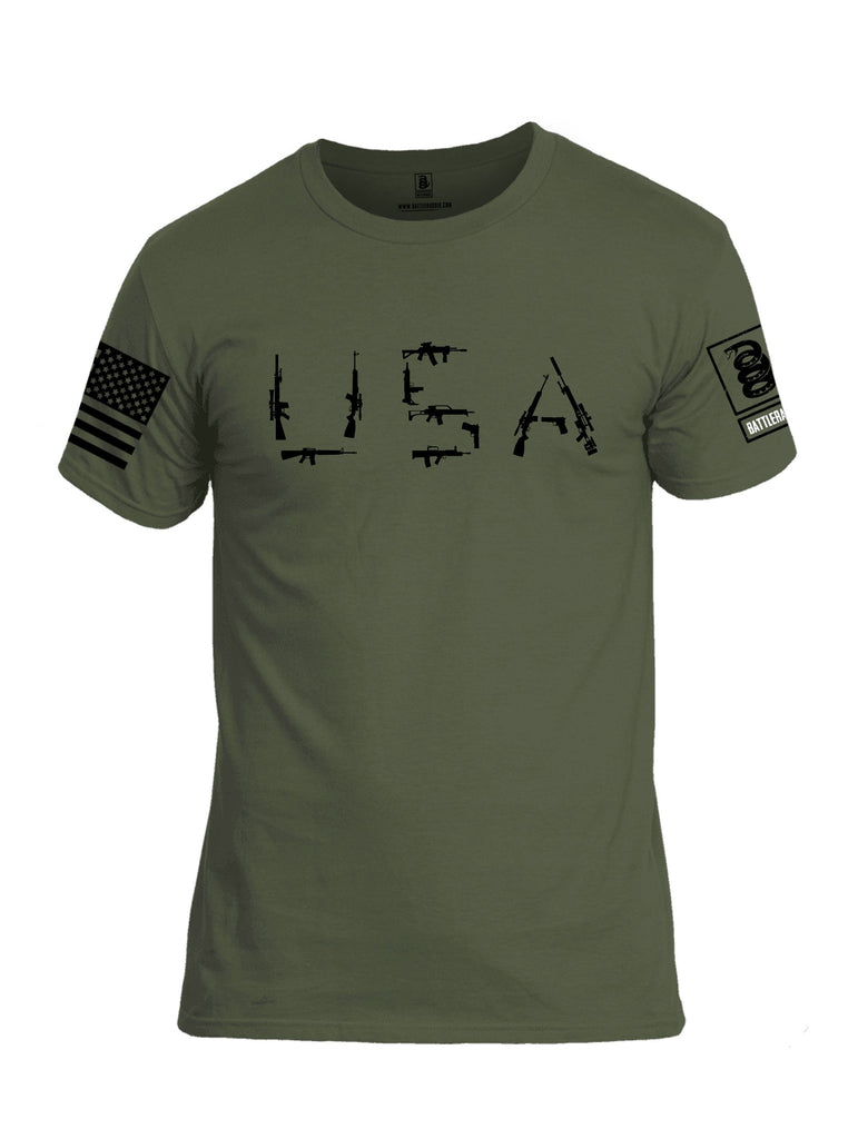 Battleraddle Usa Rifle Black Sleeves Men Cotton Crew Neck T-Shirt