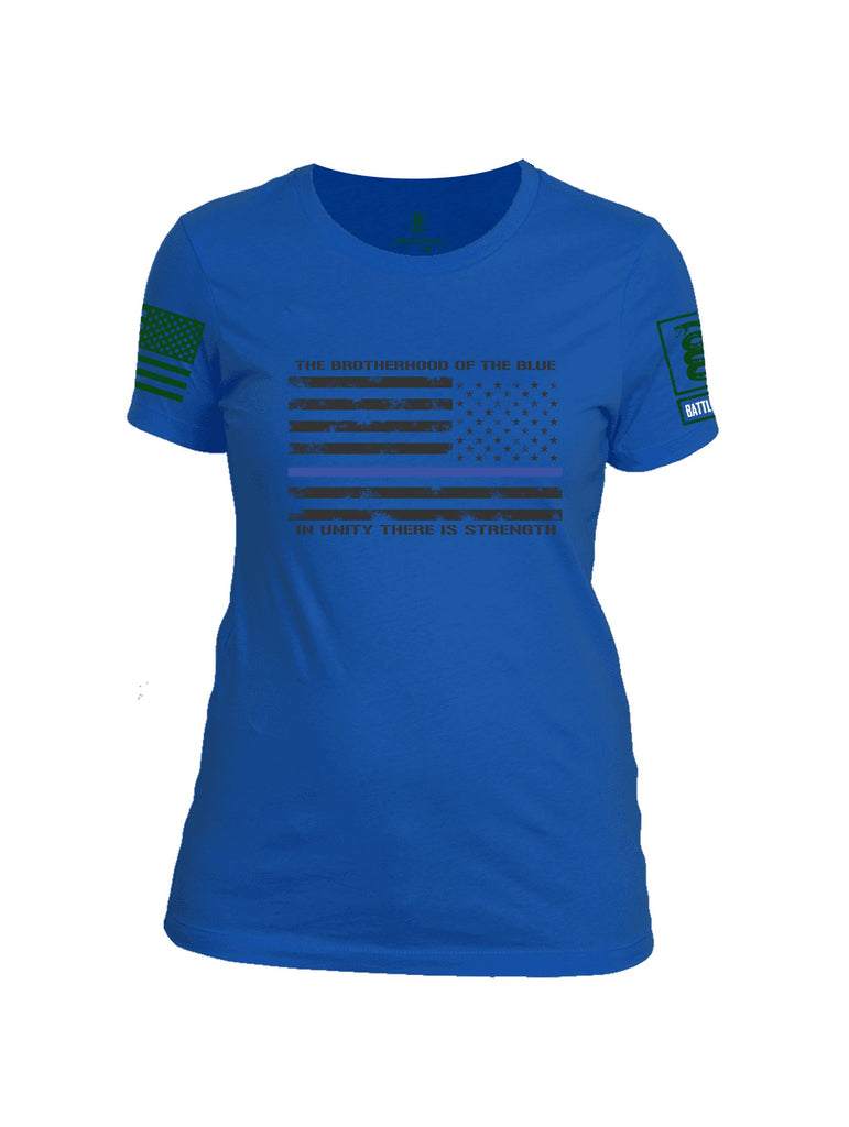 Battleraddle The Brotherhood Of The Blue White  Dark Green Sleeves Women Cotton Crew Neck T-Shirt