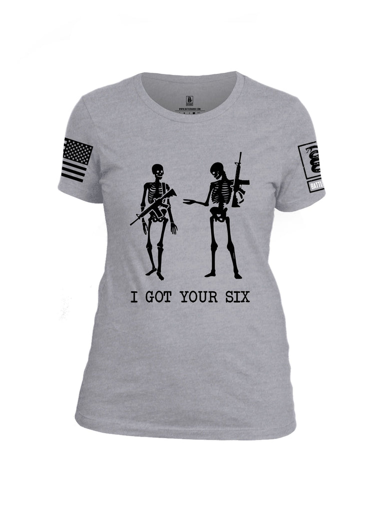 Battleraddle I Got Your Six Skeleton  Black Sleeves Women Cotton Crew Neck T-Shirt