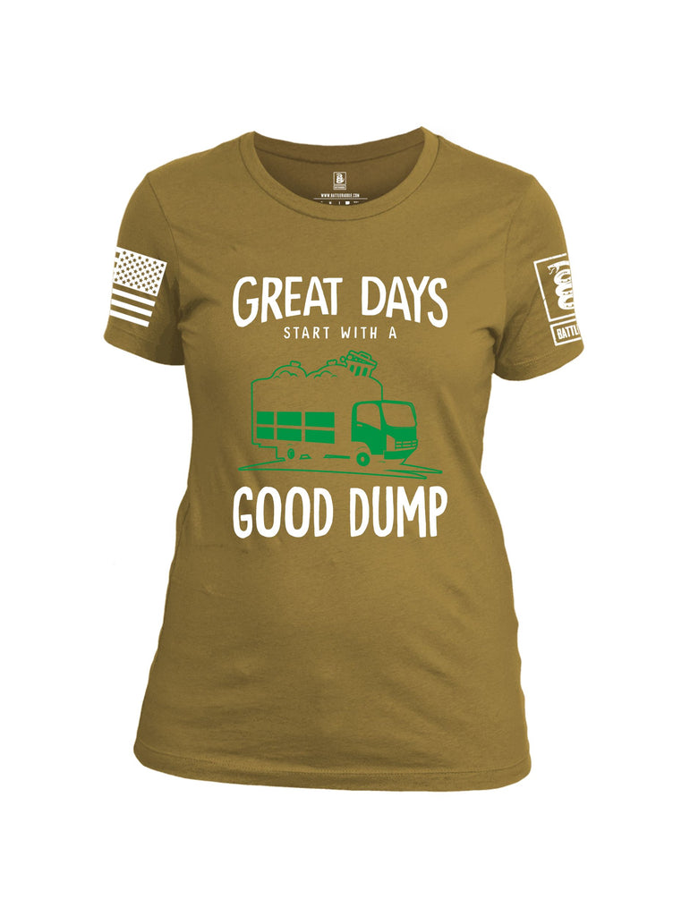 Battleraddle Great Days Start With A Good Dump White Sleeves Women Cotton Crew Neck T-Shirt