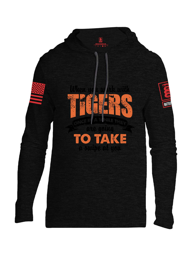 Battleraddle When You Work With Tigers Red Sleeves Men Cotton Thin Cotton Lightweight Hoodie