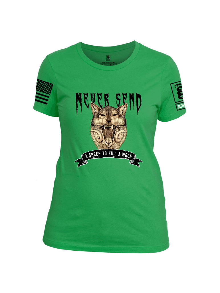 Battleraddle Never Send A Sheep To Kill A Wolf Black Sleeves Women Cotton Crew Neck T-Shirt