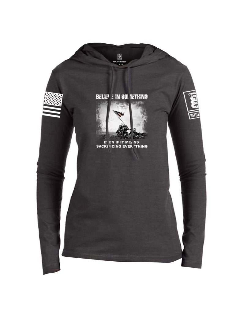 Battleraddle Believe In Something  White Sleeves Women Cotton Thin Cotton Lightweight Hoodie