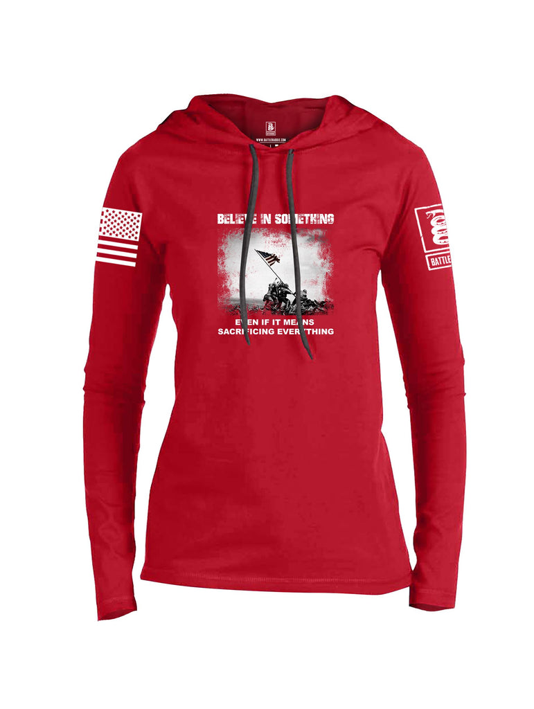 Battleraddle Believe In Something  White Sleeves Women Cotton Thin Cotton Lightweight Hoodie