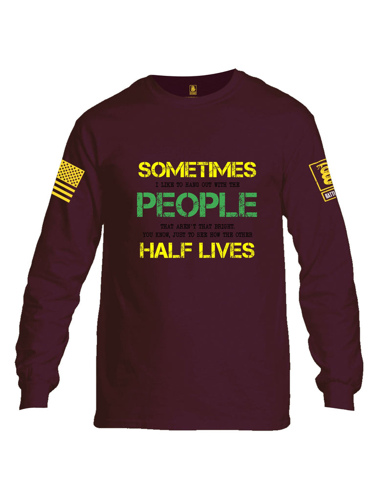 Battleraddle Sometimes I Like To Hang Out With The People Yellow Sleeves Men Cotton Crew Neck Long Sleeve T Shirt