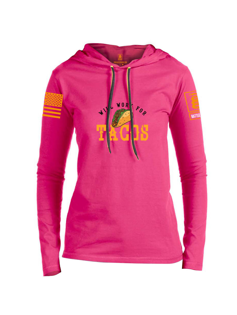 Battleraddle Will Work For Tacos Orange Sleeves Women Cotton Thin Cotton Lightweight Hoodie