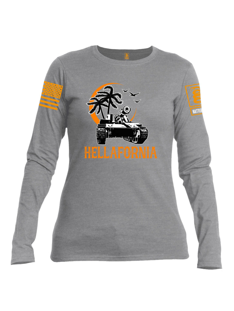 Battleraddle Hellafornia Orange Sleeves Women Cotton Crew Neck Long Sleeve T Shirt