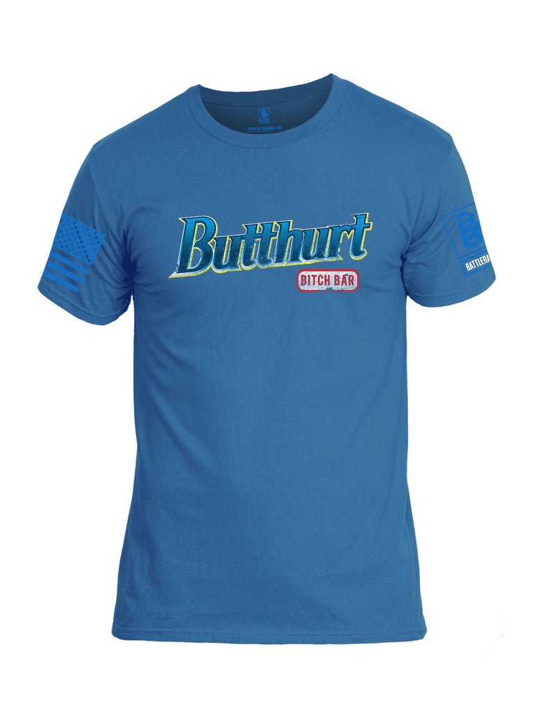 Battleraddle Butthurt Bitch Bar  Mid Blue Sleeves Men Cotton Crew Neck T-Shirt