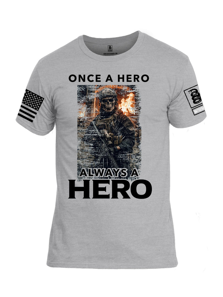 Battleraddle Once A Hero Always A Hero Black Sleeves Men Cotton Crew Neck T-Shirt