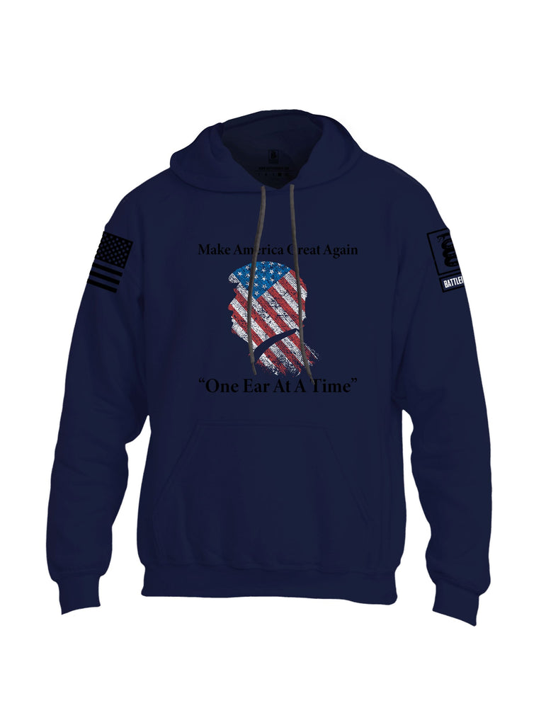 Battleraddle Make America Great Again One Ear At A Time  Black Sleeves Uni Cotton Blended Hoodie With Pockets